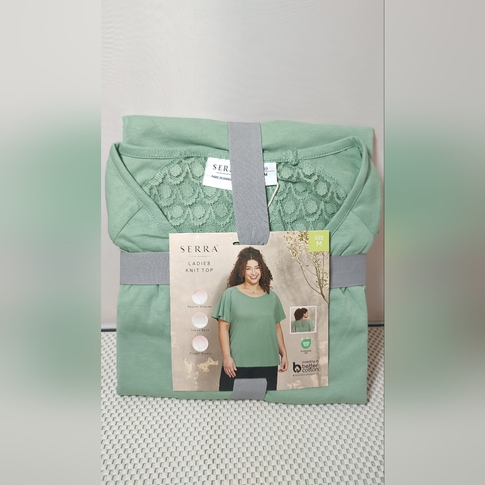 Serra Women's Size M (8-10) Knit Top Short Sleeve Green NWT